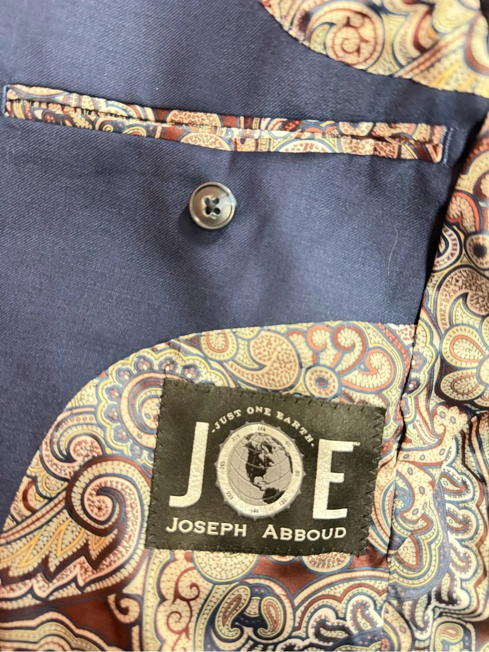 Joseph Abboud JOE 100% Wool Navy 2 Pc Suit 38R Jacket 32R Pants Paisley Lined